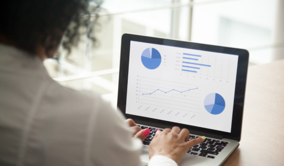 woman on computer looking at data