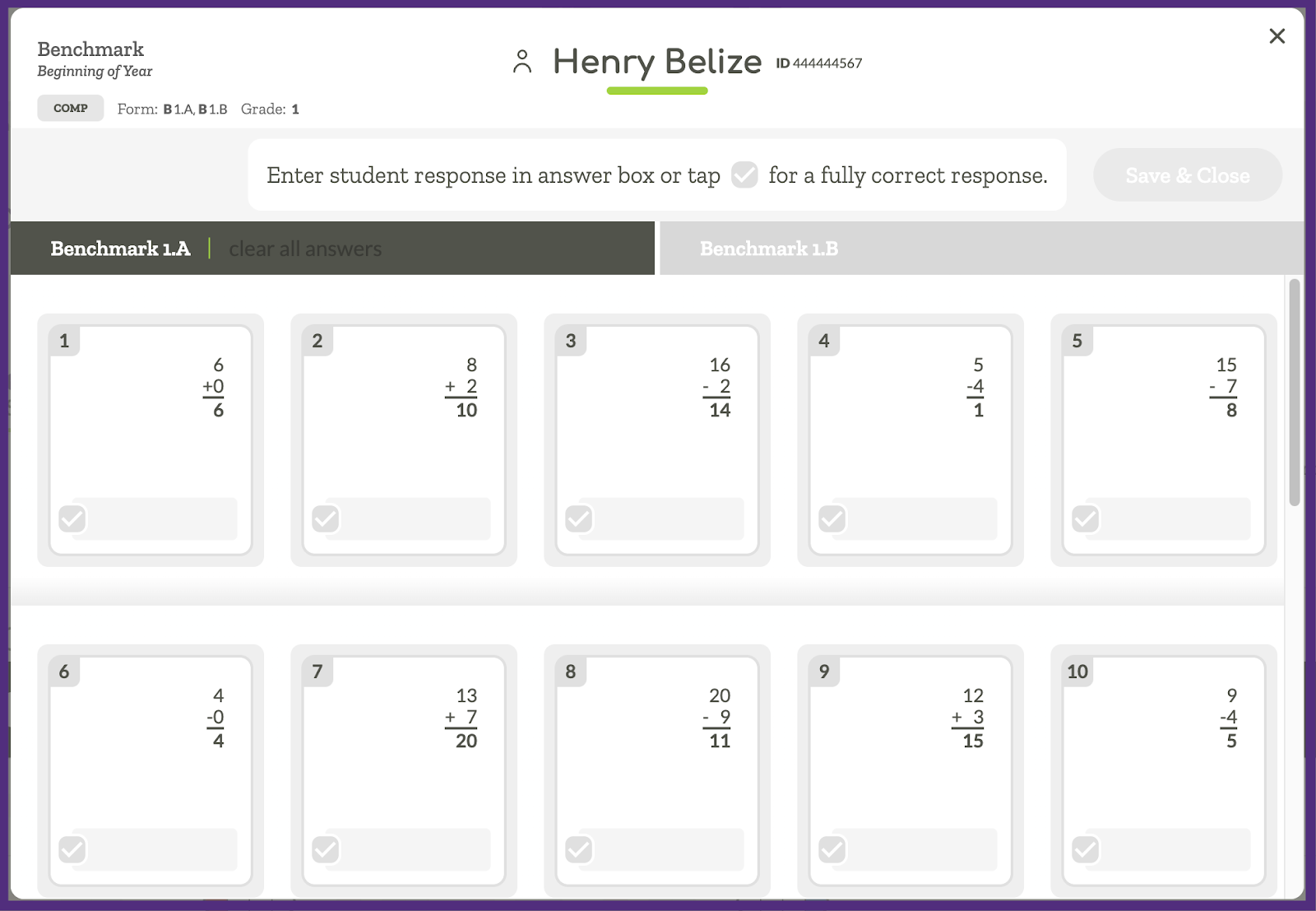 A new window to enter student responses