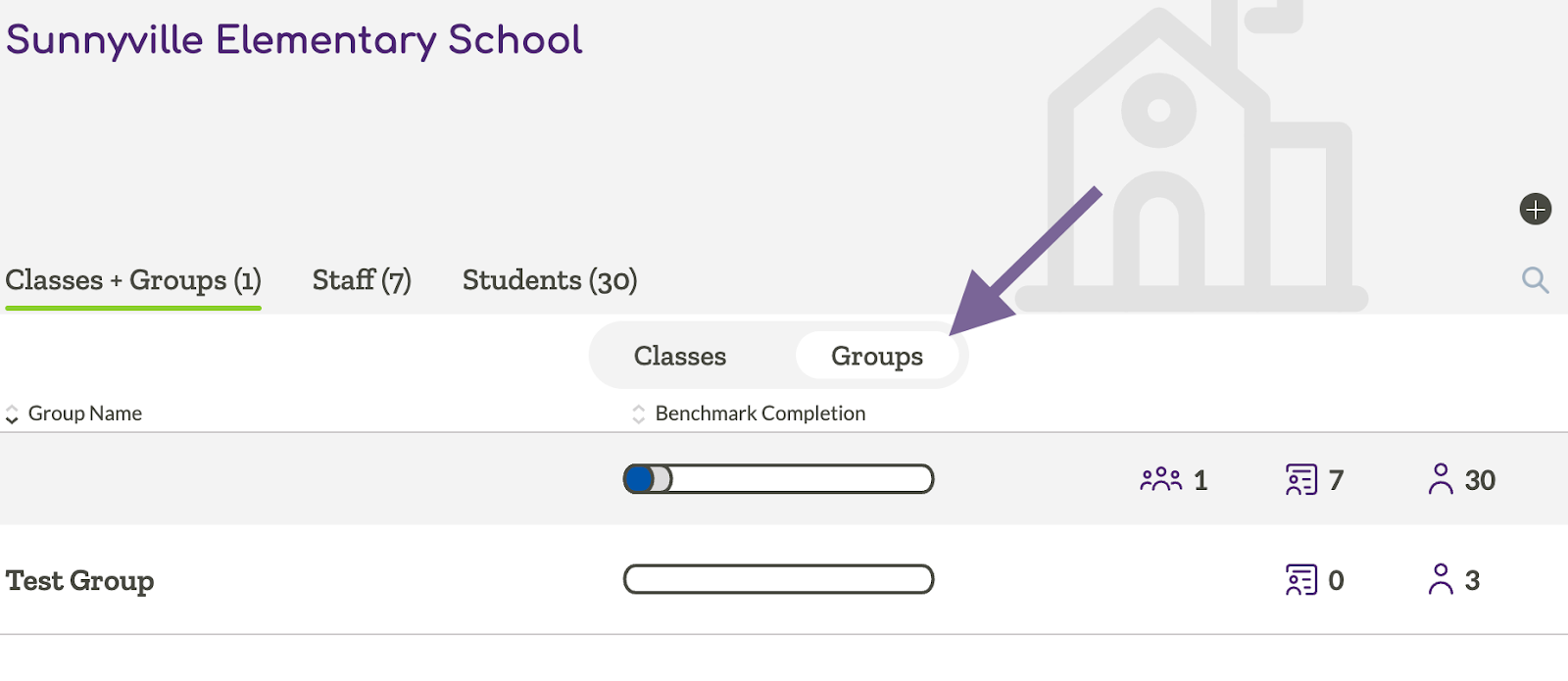 UI showing how to view a school's Group