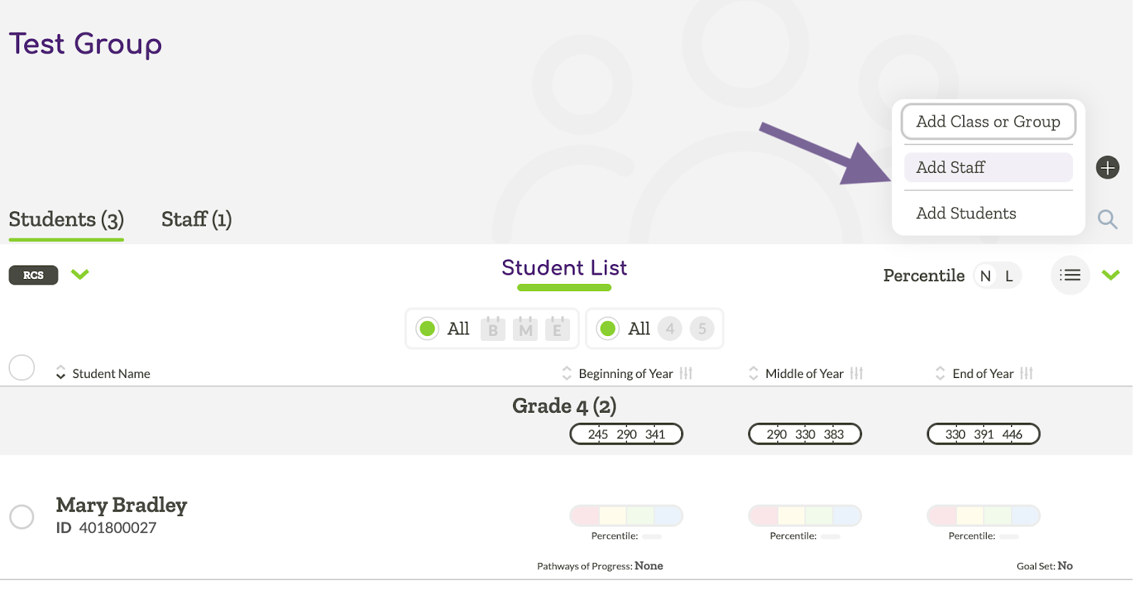 Image indicating the UI to add staff or students