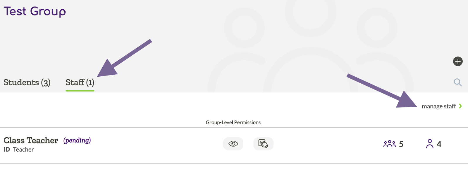 Image indicating UI to edit staff permissions