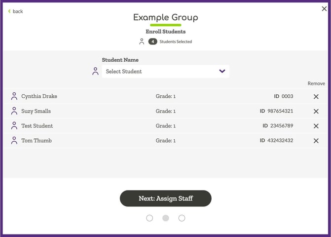 Image showing the review step of listing all students that will be added to the group