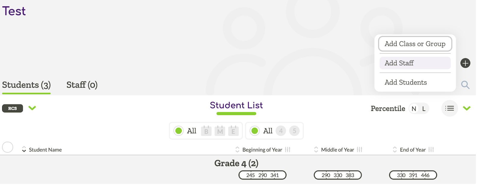 UI showing how to add staff to a 'Public' school group
