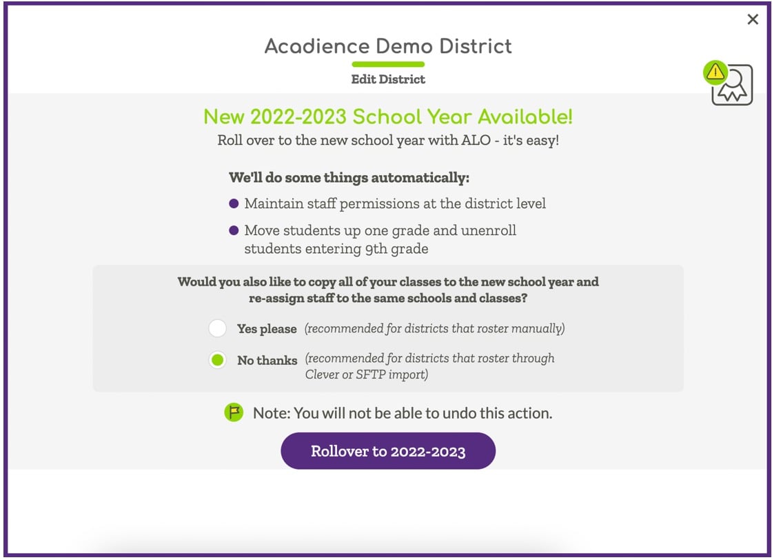 Example rollover screen