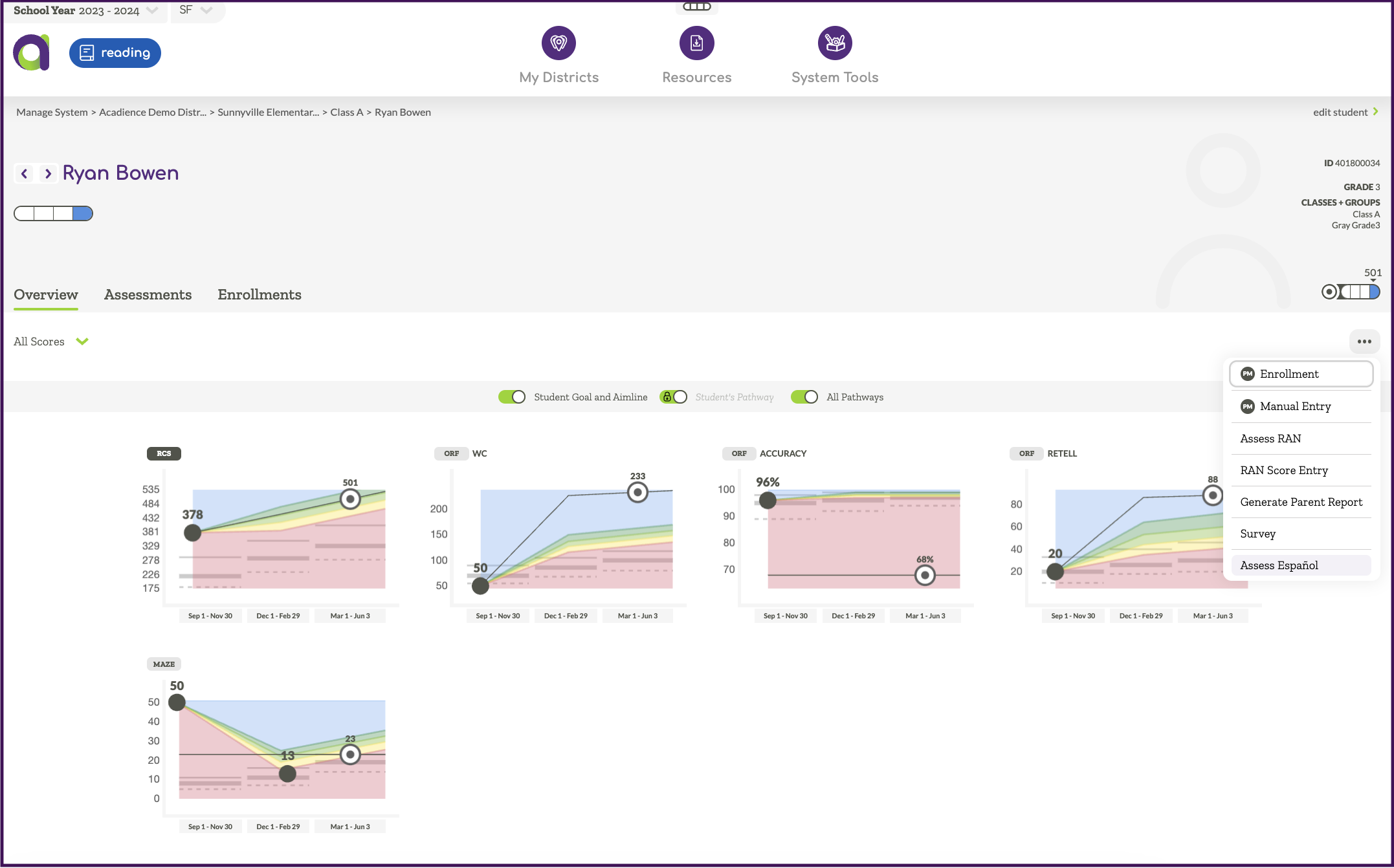 Image showing how to digitally assess with Acadience Reading Español in an ALO account