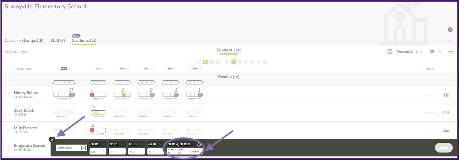 Image indicating student scores and the 'x' button