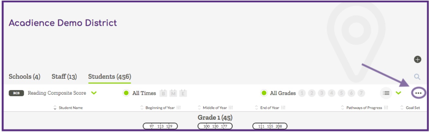 ALO Student tab with the 3-dot menu button indicated