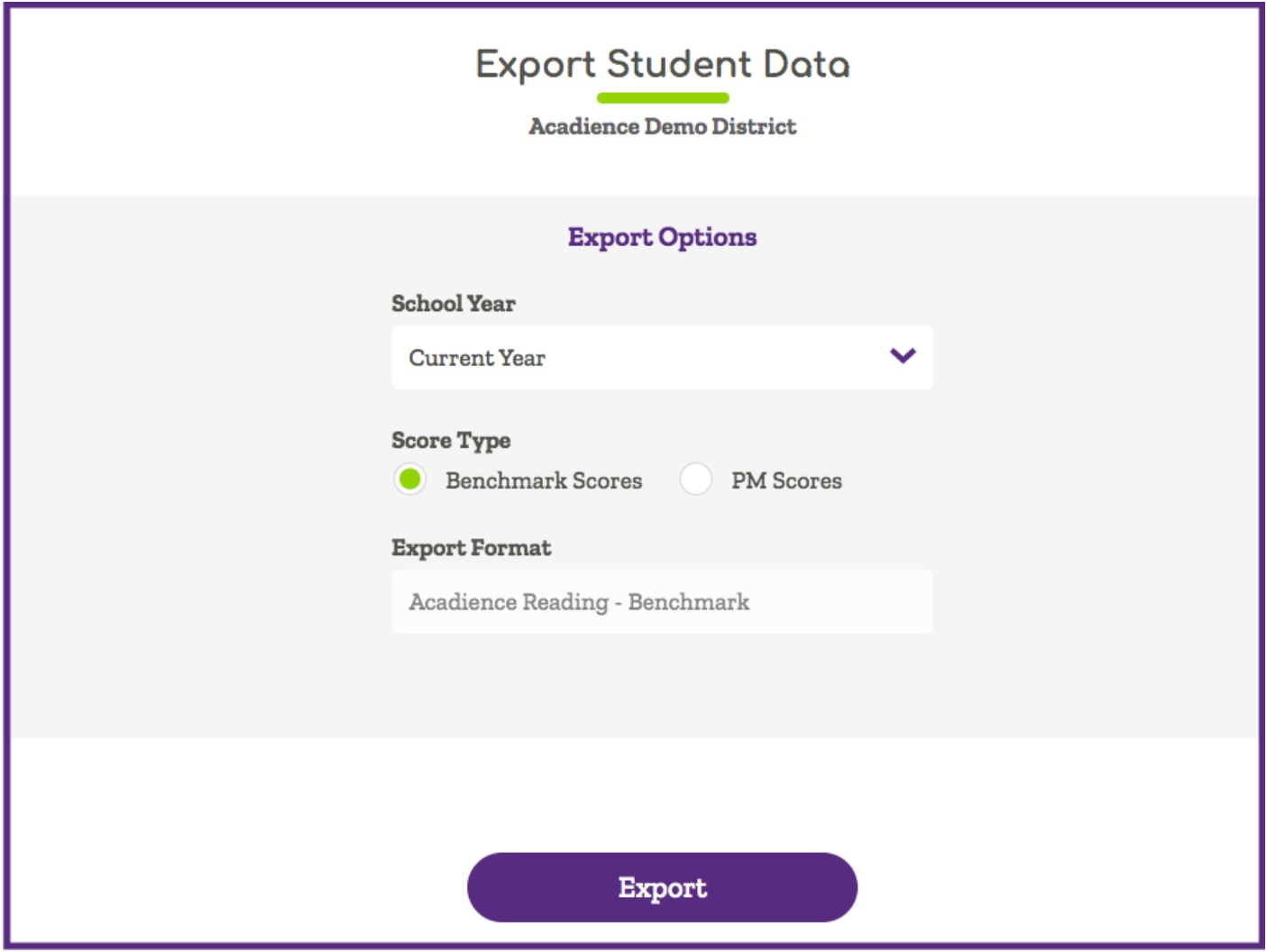 Export Student Data modal