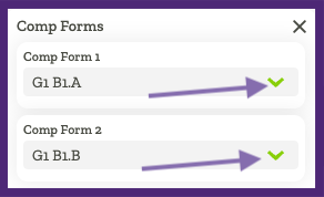 Image indicating the green down caret to select the corresponding forms that were used for administration