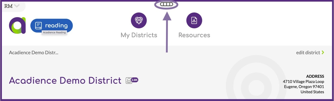 ALO screen indicating the Acadience Score Legend