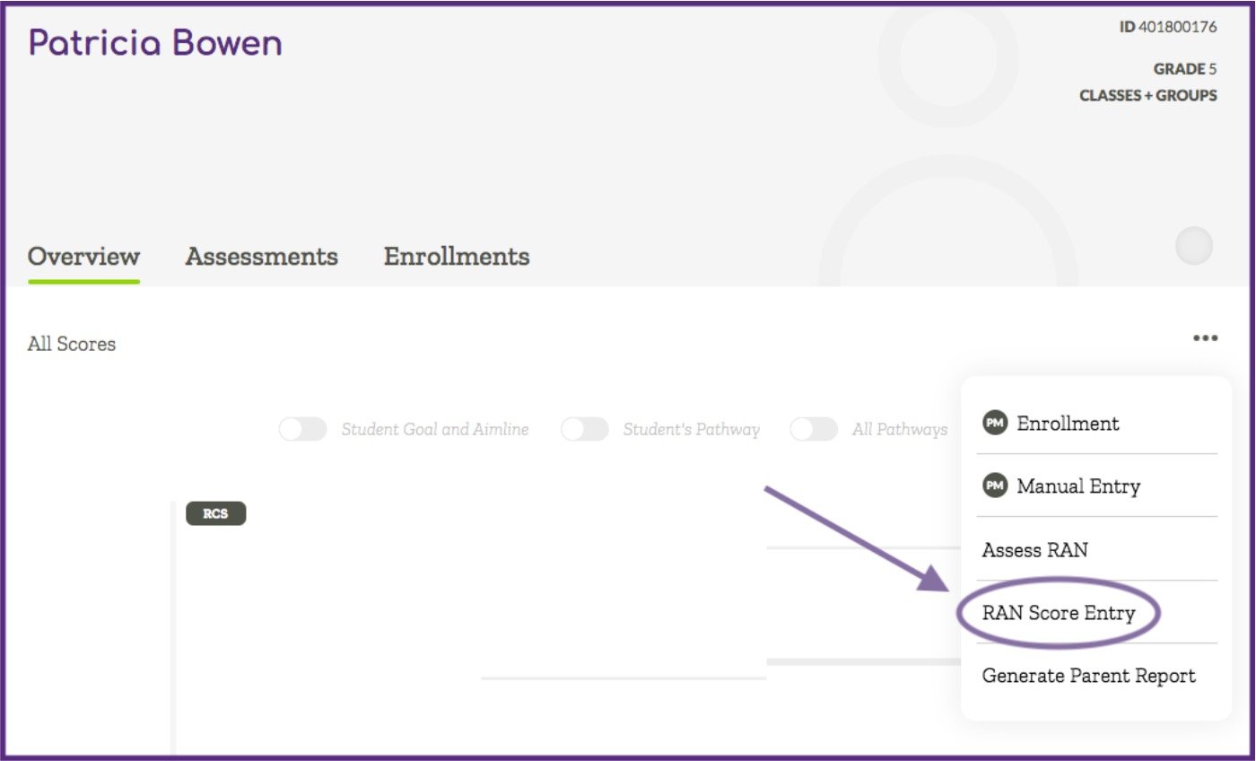 Student View page indicating the menu option for manual benchmark score entry