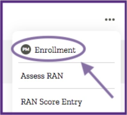 Image of a dropdown menu with Enrollment option circled