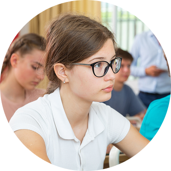 A middle school student representing the Acadience Reading 7-8 audience