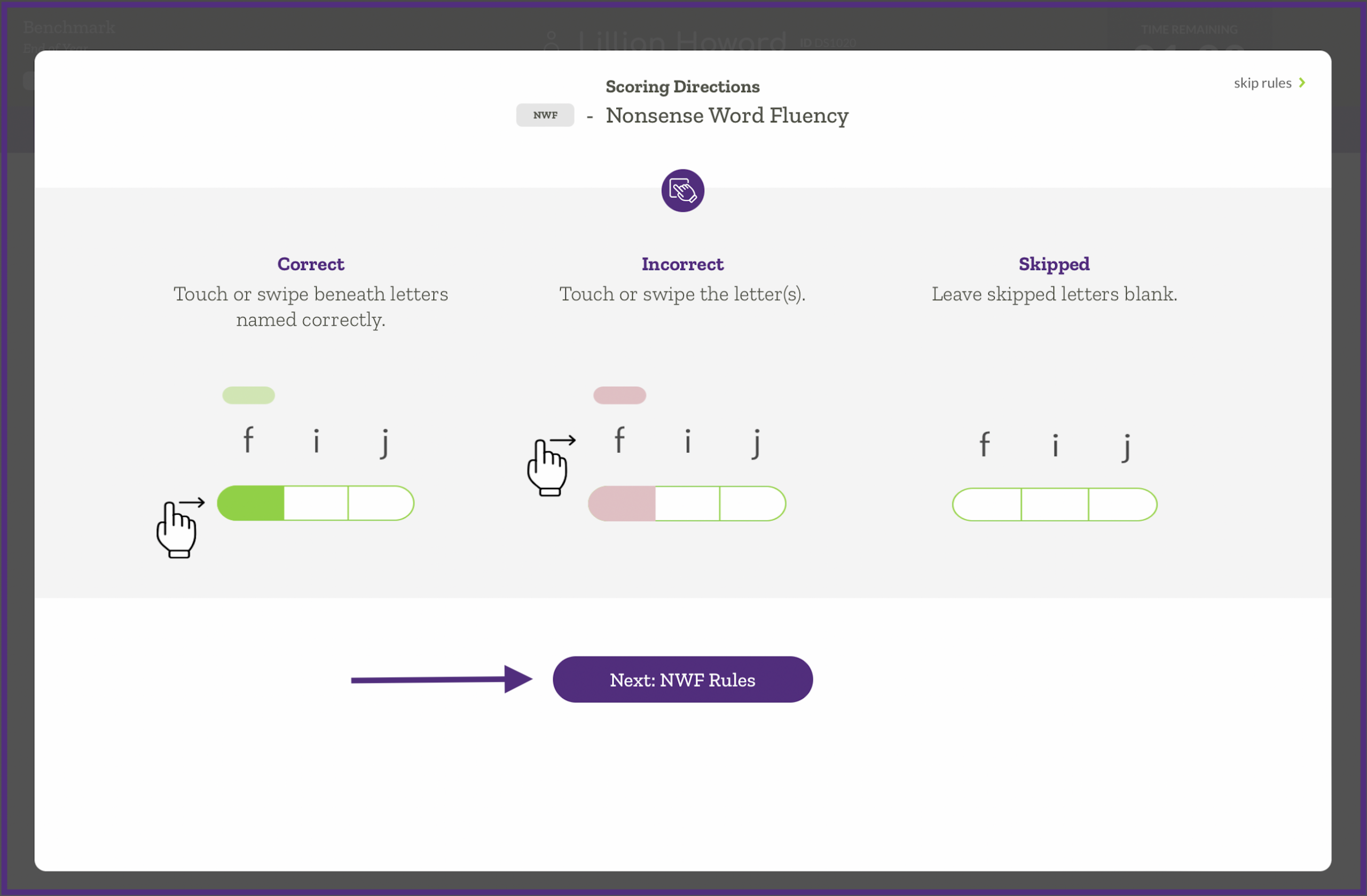 scoring directions screen