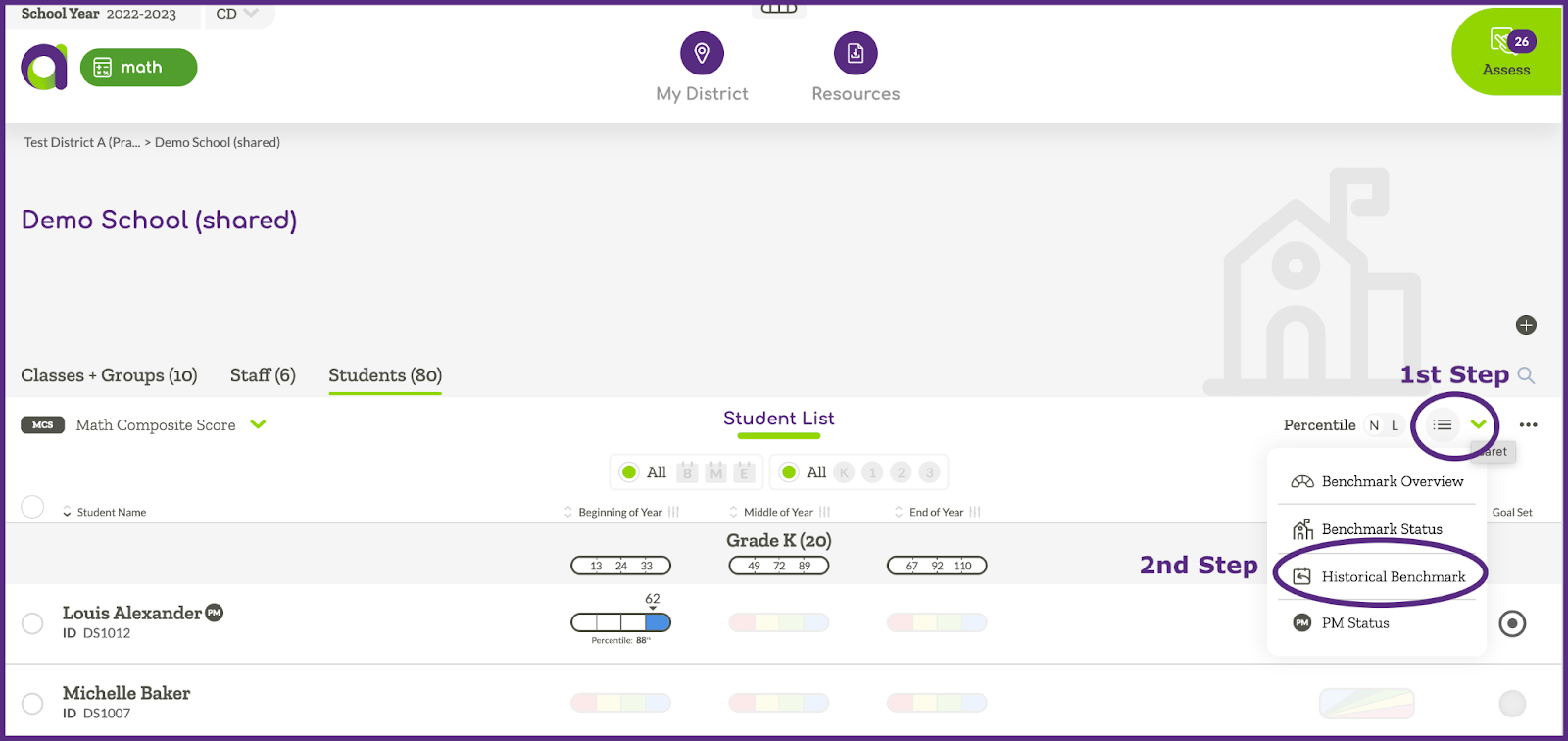 Image indicating where Historical Benchmark option is