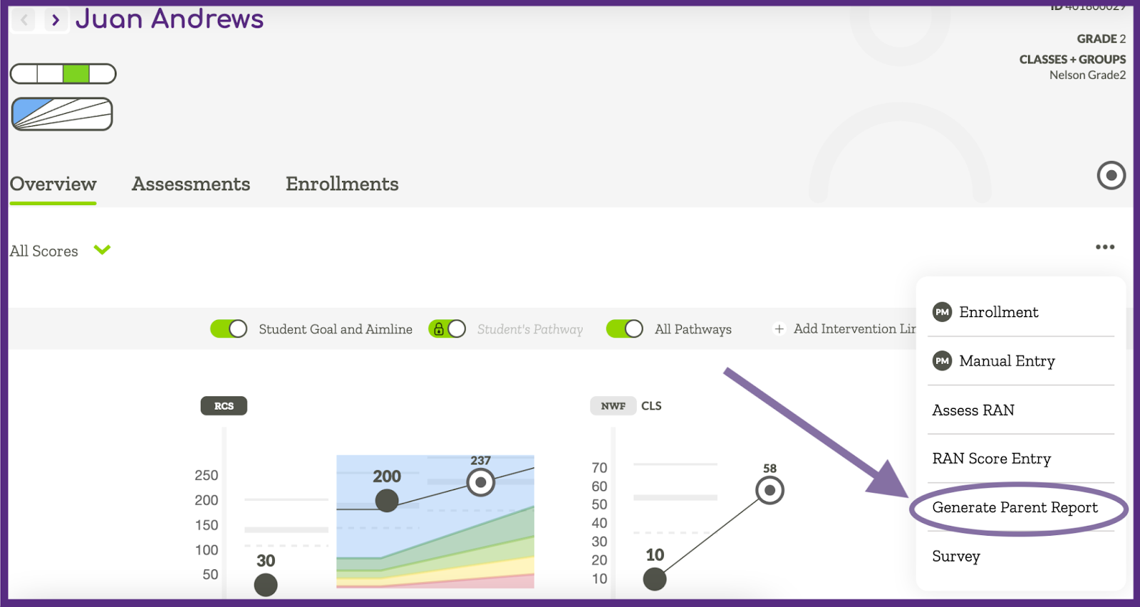 Image displaying how to generate a parent report