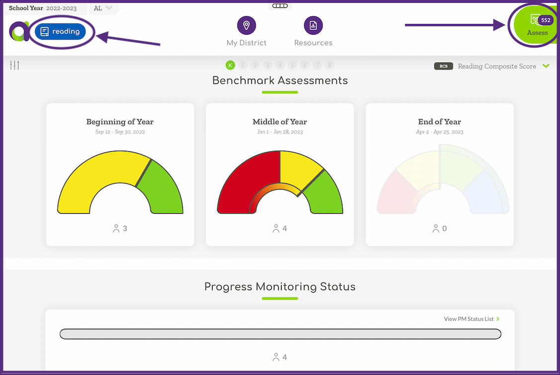 ALO screen indicating the assessment button and the green Assess side bar