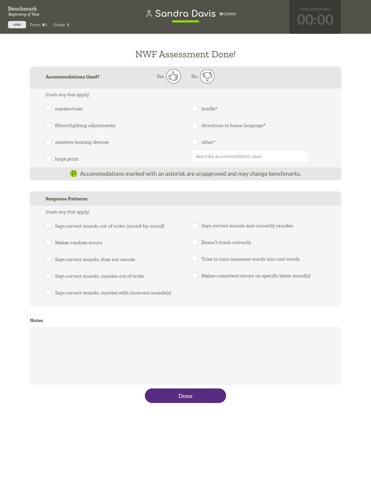 Image showing the response page after an assessment in ALO