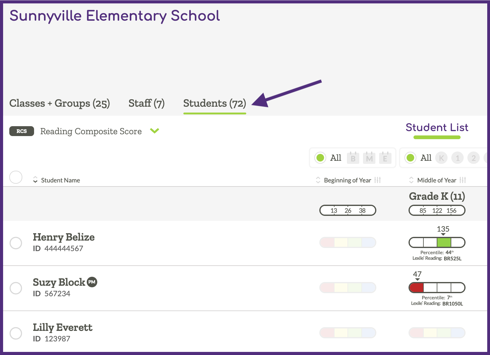 Image indicating the Students tab